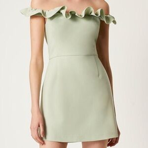 NWOT French Connection Green Off the Shoulder Ruffled A-Line Mini Dress (Size 8)